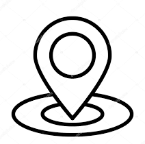 Black line icon of a location pin marker on a map target circle.
