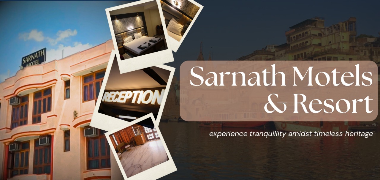 Book Rooms in Varanasi at Sarnath Motel and Resort with clean rooms, reception view, and peaceful environment