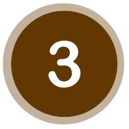 Brown circular icon with a beige border and the white number 3 in the center.